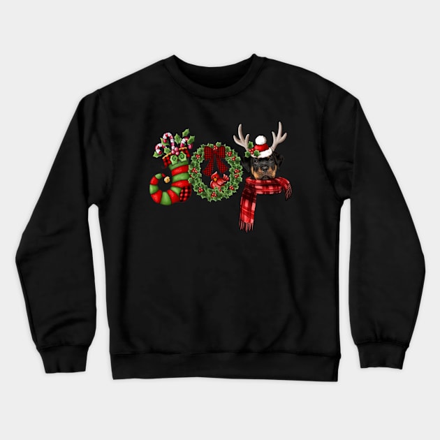 Christmas Joy Dwarf Stocking Reindeer Rottweiler Crewneck Sweatshirt by cogemma.art